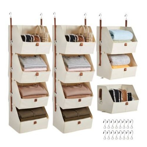 4-Tier Hanging Closet Organizer, Non-Woven Fabric, Detachable Modular Design with Hooks, for Wardrobe Dorm RV, Space-Saving Home Organizer, Beige