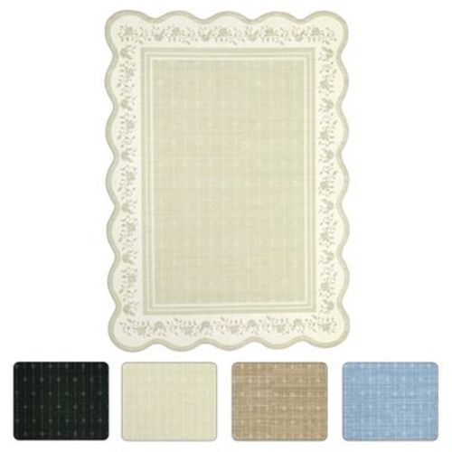 Washable Scalloped Living Room Bedroom Rugs, Indoor Modern Non Slip Dining Room Rugs, Low Pile Floral Print Throw Carpet for Home Decor