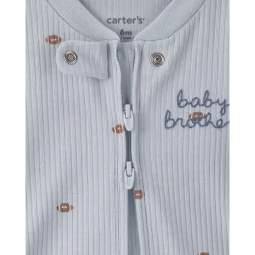 Baby Boy 'Baby Brother' Cotton 2-Way Zip Sleep & Play Pajamas - Blue | Carter's