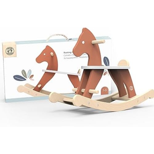 SPEEDY MONKEY Vintage Wooden Rocking Horse, Trendy Design, Handrails for Safe Rock & Ride, Non-Toxic Paint, Steady Motion, Classic Toy for Kids' Development and Fun