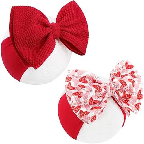 6'' Large Valentines Day Bow Headbands for Baby Girls Soft Nylon Hairbands with Bows Valentines Hair Accessories for Infants KidsRed Light Pink Heart