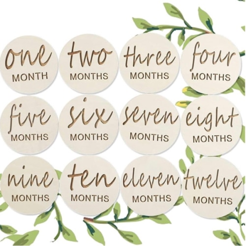 Wooden Baby Monthly Milestones for Newborn Baby,1-12 Months Baby Announcement Discs, Pregnancy Baby Shower Gifts (Wooden Milestone Discs)
