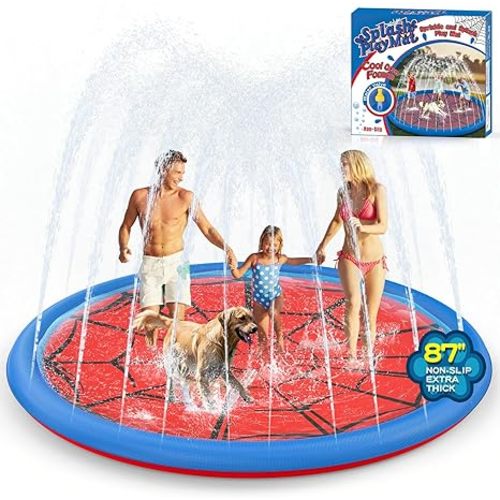 Non Slip Splash Pad for Kids and Dogs, 87'' Extra Large Splash Pad Outdoor Sprinkler for Kids, Dog Water Summer Toys Outdoor Toys for Toddlers 3-5 Ages 4-12