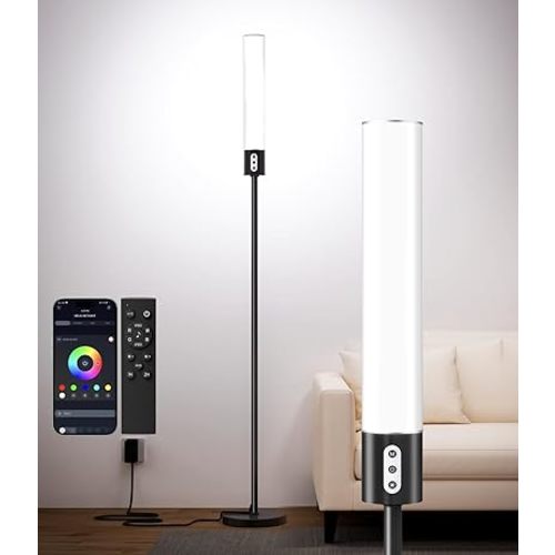 luckystyle RGBICW Floor Lamp, 1500Lumen Smart Floor Lamps with Music Sync and 16 Million DIY Colors,Dimmable Modern Floor Lamps with Remote and Bluetooth APP Control LED Lamp for Bedroom Living Room