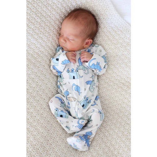 Dragon Adventure Zipper Footie | Blue