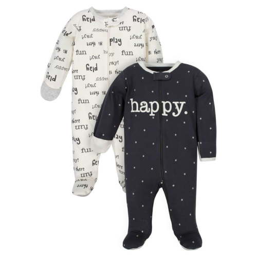 Wonder Nation Unisex Baby Zip Front Sleep ‘N Play Pajamas, 2-Pack, Sizes NB-9m