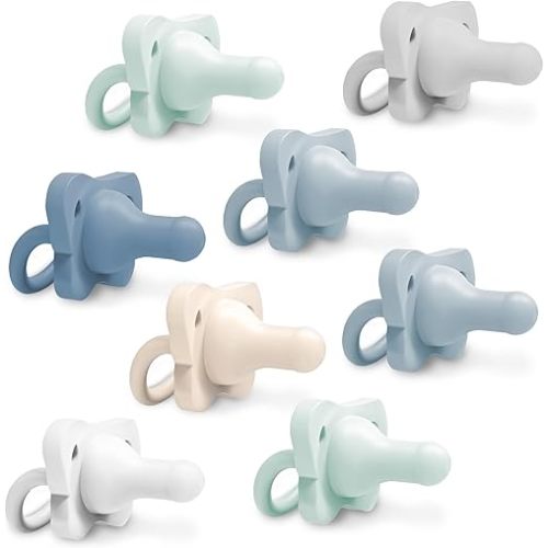 Dr. Brown's HappyPaci 100% Silicone Baby Pacifier, Contoured One-Piece Design, Gray, Green, Ecru, Light-Blue, Blue, White, 0-6m, BPA-Free, 8-Pack