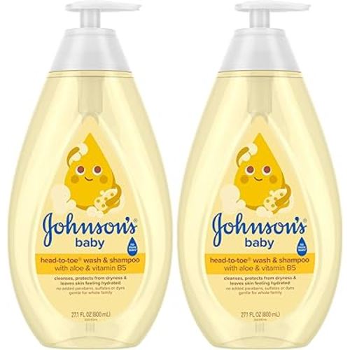 Johnson's Head-to-Toe Gentle Tear-Free Baby & Newborn Wash & Shampoo, Sulfate-, Paraben- Phthalate- & Dye-Free, Hypoallergenic Wash for Sensitive Skin & Hair, 27.1 fl. Oz (Pack of 2)