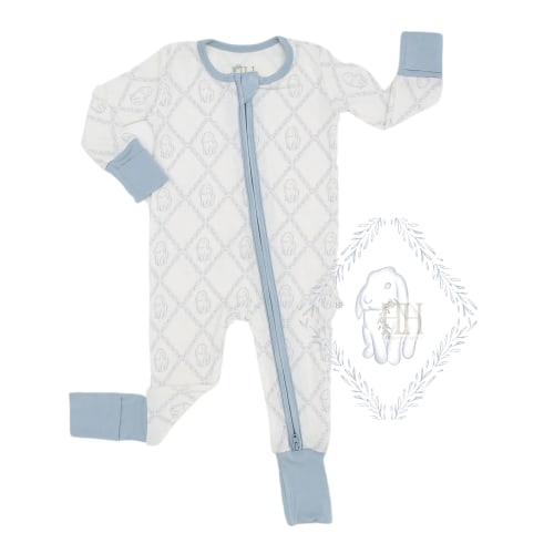 Boys Blue Dainty Bunny Double Zipper Romper