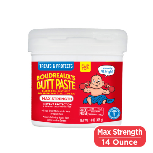 Boudreaux's Butt Paste Maximum Strength, Baby Diaper Rash Cream, Infant Ointment, 14 oz Flip-Top