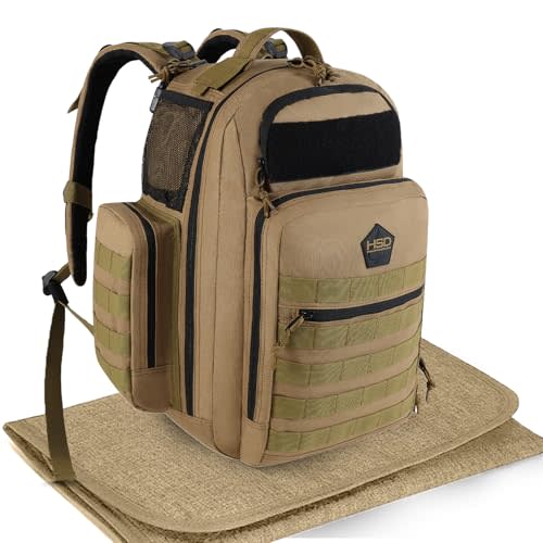 HighSpeedDaddy Diaper Bag Backpack with Diaper Changing Mat - Waterproof Military-Grade Baby Travel Bag - Spacious Design for Moms and Dads on the Go with Toddlers Baby Bag - Coyote Brown