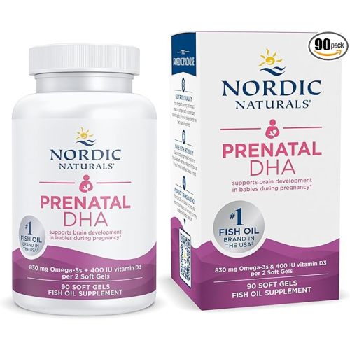 Nordic Naturals Prenatal DHA, Unflavored - 90 Soft Gels - 830 mg Omega-3 + 400 IU Vitamin D3 - Supports Brain Development in Babies During Pregnancy & Lactation - Non-GMO - 45 Servings