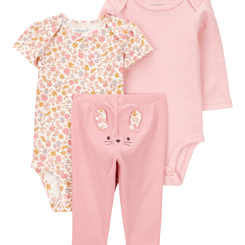 Pink Baby Girl 3-Piece Floral Mouse Little Character Set | Carter’s Oshkosh Canada