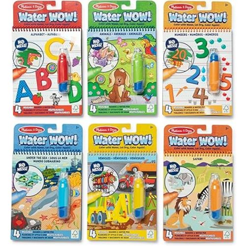 Melissa & Doug Water Wow! Reusable Water-Reveal, 6 Mess Free Coloring Books—Animals, Vehicles, Alphabet, Numbers & Much More—Travel Toys for Kids 3+