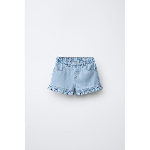 RUFFLED DENIM SHORTS - Light blue | ZARA United States
