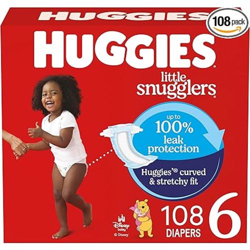 Huggies Size 6 Diapers, Little Snugglers Baby Diapers, Size 6 (35+ lbs), 108 Count (2 Packs of 54), Packaging May Vary
