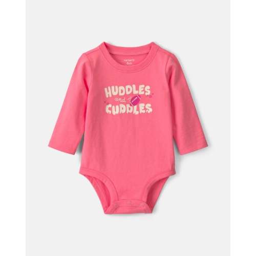 Baby Girl 'Huddles And Cuddles' Football Long-Sleeve Graphic Bodysuit - Coral | Carter's