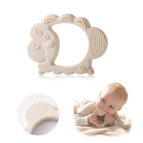 Moonkie Teething Toy, Safe & Easy to Hold BPA Free Silicone Baby Soothing Teethers, Prevent Finger Sucking Teether Toys Best for Babies 0-6 6-12 Months (Sheep Shifting Sand)