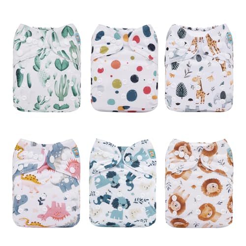 ALVABABY 6 Pack Cloth Diaper with 12 Inserts One Size Adjustable Washable Reusable Diaper Cover for Baby Girls Boys 6DM62-AU