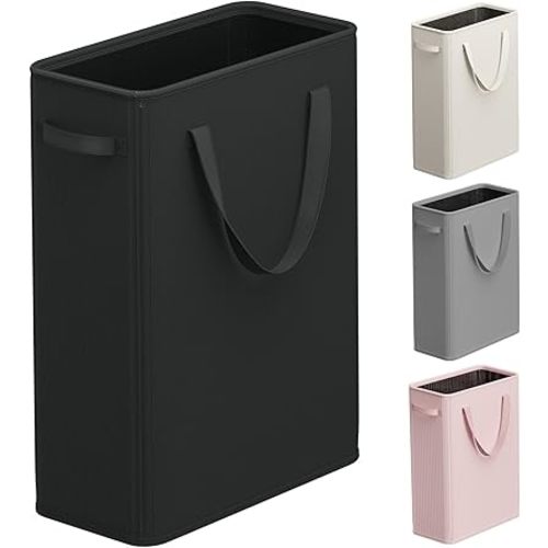 Optish 50L Slim Laundry Hamper, Small Laundry Basket With Handles, Black Narrow Laundry Basket for Dorm, Bedroom, Living Room, Collapsible Laundry Hamper