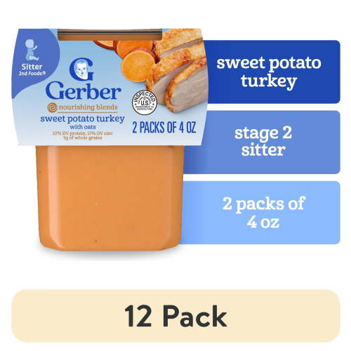 (12 pack) Gerber Stage 2 Baby Food, Sweet Potato Turkey with Oats Puree Tub, Baby Puree, 2PK 8 oz