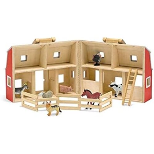Melissa & Doug Fold & Go Wooden Barn Farm Blocks 36-Piece Play Set + Free Scratch Art Mini-Pad Bundle [37006]
