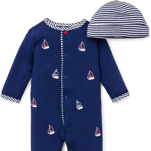 Little Me Baby Boys 100% Cotton Footie and Cap Set, Preemie to 9 Months