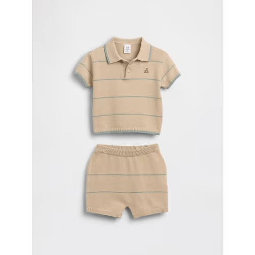 Baby Sweater Polo Stripe Outfit Set
Color: Bedrock stripe or Sage Green
Size: 0-3 or 3-6