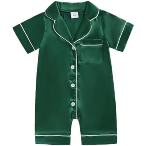 Multitrust Newborn Baby Boy Girl Silk Pajamas Short Sleeve Button Up Satin Pjs One Piece Romper Onesie Shorts Baby Sleepwears