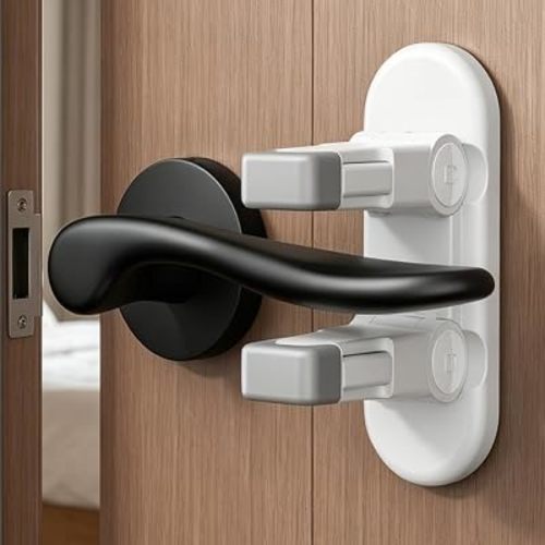 2 Pack Snap-On Door Lever Locks, Child Safety Door Handle Stopper for Baby, Autism Kids-Dual Lock System, No Tools Required Without Drilling (White-2Pack)