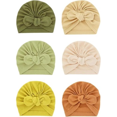 6 PCS Stretchy Baby Turban Hats, Baby Hat with Bows for Girls, Baby Boys Caps, Toddler, Newborn, Infant Hat Unisex