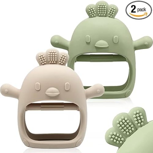 ChooKaChoo 2 Pack Baby Teething Toy Silicone Teething Mitten for Babies Over 3 Months Anti Dropping Wrist Hand Teethers Baby Chew Toys for Sucking Needs, BPA Free