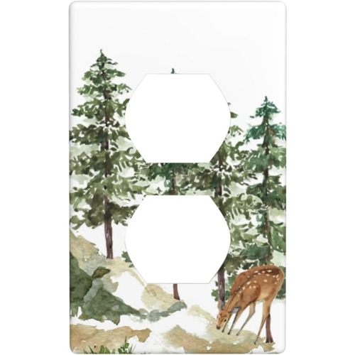 Tree Forest Deer Duplex Outlet Light Switch Plate Cover 1 Gang Decorative Outlet Plate Electrical Wall Plate Covers Receptacle Decorate Plug Covers For Kitchen Bedroom Bathroom Decor 4.5" X 2.76"