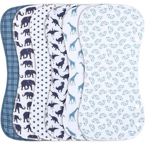 2-in-1 Burp Cloths and Baby B.ibs - 6 Pack Large Super Absorbent Soft Cotton Burping Cloths for Spit Up, 3 Layers Thick Baby Burp Rags for Girls & Boys (Multicolor-01)