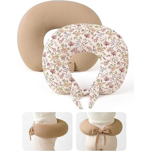 lulumoon Muslin Nursing Pillow Covers - 2-Pack Cotton Slipcovers for Breastfeeding Pillow - Extended Adjustable Strap for Secure Fit & Stable Support - Hidden Zipper Safety for Bottle-Feeding