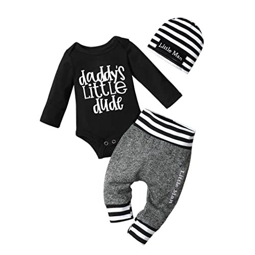 Fommy Newborn Baby Boy Clothes New to The Crew Letter Print Romper+ Pants+Hat 3PCS Outfit