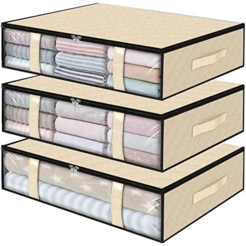 StorageRight Under Bed Storage Bags 3 Pack, 40L Large Clothes & Comforter Storage Containers with Clear Window, Breathable Fabric Organizer for Blankets, Bedding, Seasonal Clothing
