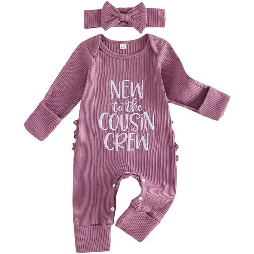 Infant Baby Girl Fall Clothes Letter Print Romper Crew Neck Long Sleeve Jumpsuit with Headband Newborn Outfit