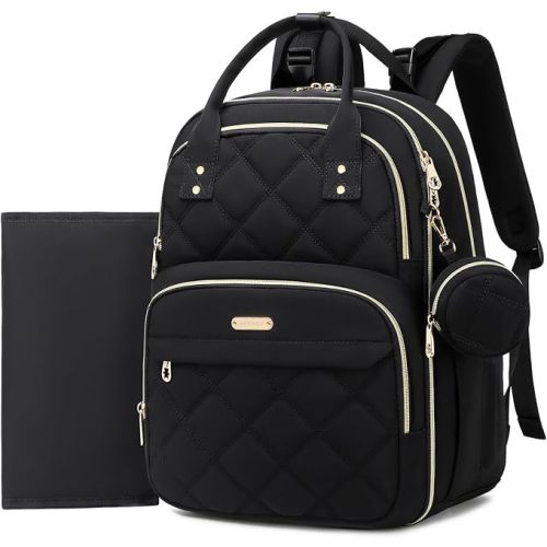 Large Diaper Bag Backpack with Changing Pad & Pacifier Case, Black | Multi-functional lightweight waterproof maternity & toddler travel backpack. Insulated, wet/dry pocket & stroller straps