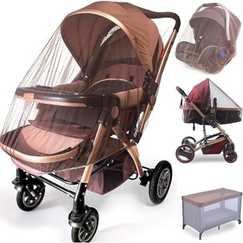 2 Pack Baby Stroller Mosquito Net, Durable Mesh Protection, Coffee