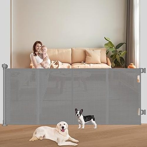 Upgrade 71" Retractable Baby Gates with Reinforced Strips, 41" Tall Retractable Gate Indoor for Baby and Pet, Outdoor Dog Gates for Stairs, Doorways, Hallways-Grey