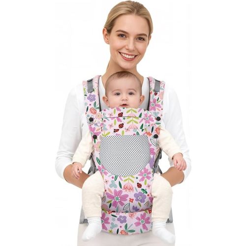 Baby Carrier, Ergonomic, Cozy, Breathable & Lightweight Infant Carriers for 7-66lbs with Lumbar Support, Easy to Wear Hands Free Embrace Toddlers Carrier for 3-36 Months, Flowers