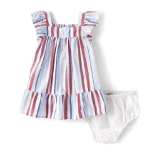 Baby Girls Striped Poplin Ruffle Dress