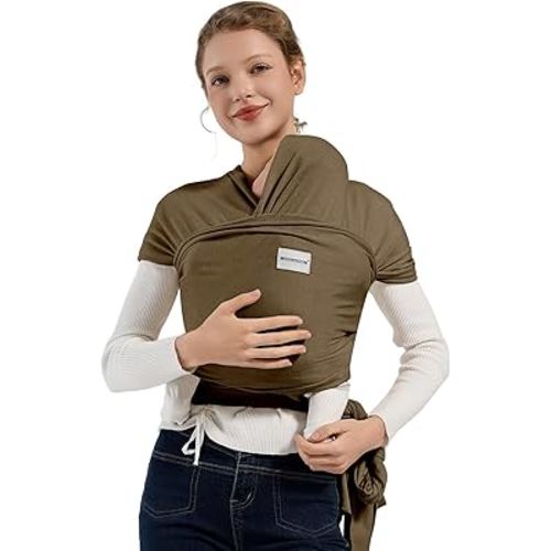Baby Wraps Carrier, Baby Carrier Wrap Newborn Sling 7-35lbs, Baby Wearing Wrap Newborn Wrap Carrier, Baby Sling Carriers for Newborn and Infant, Brown