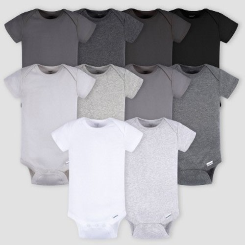 Gerber Baby 10pk Short Sleeve Onesies, Color: Black | Gray | White, Size: 6-9M