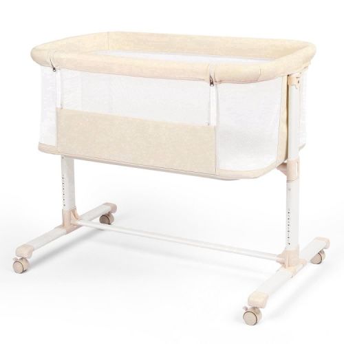 Kinder King Portable Baby Bassinet with Wheels, All-Mesh Bedside Sleeper, Newborn Crib with Removable Soft Mattress, Beige