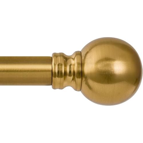 Modern Gold Curtain Rods for Windows 48 to 84 Inch 1" Diameter Adjustable Heavy Duty Brass Window Curtain Rod with Metal Finials for Living Room Bedroom Farmhouse Kitchen Outdoor