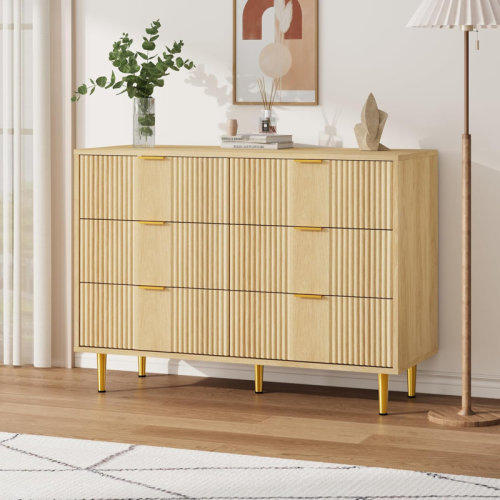 Rebrilliant Fluted Dresser for Bedroom with 6 Drawers, 39.4" Wide Modern Chest of Drawers with Metal Handle, Wooden Closet Clothes Storage Organizer for Living Room, Hallway | Wayfair