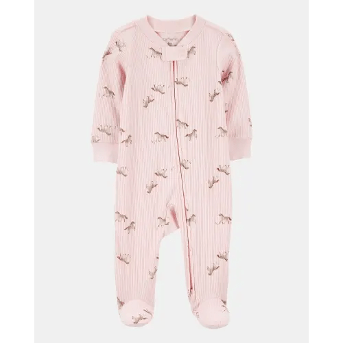 Baby Girl Horse Print 2-Way Zip Ribbed Sleep & Play Pajamas - Pink | Carter's