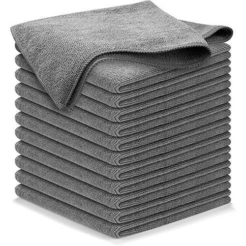 USANOOKS Microfiber Cleaning Cloth Grey - 12 Pcs (12.5"x12.5") - High Performance - 1200 Washes, Ultra Absorbent Microfiber Towel Weave Grime & Liquid for Streak-Free Mirror Shine - Car Washing Cloth